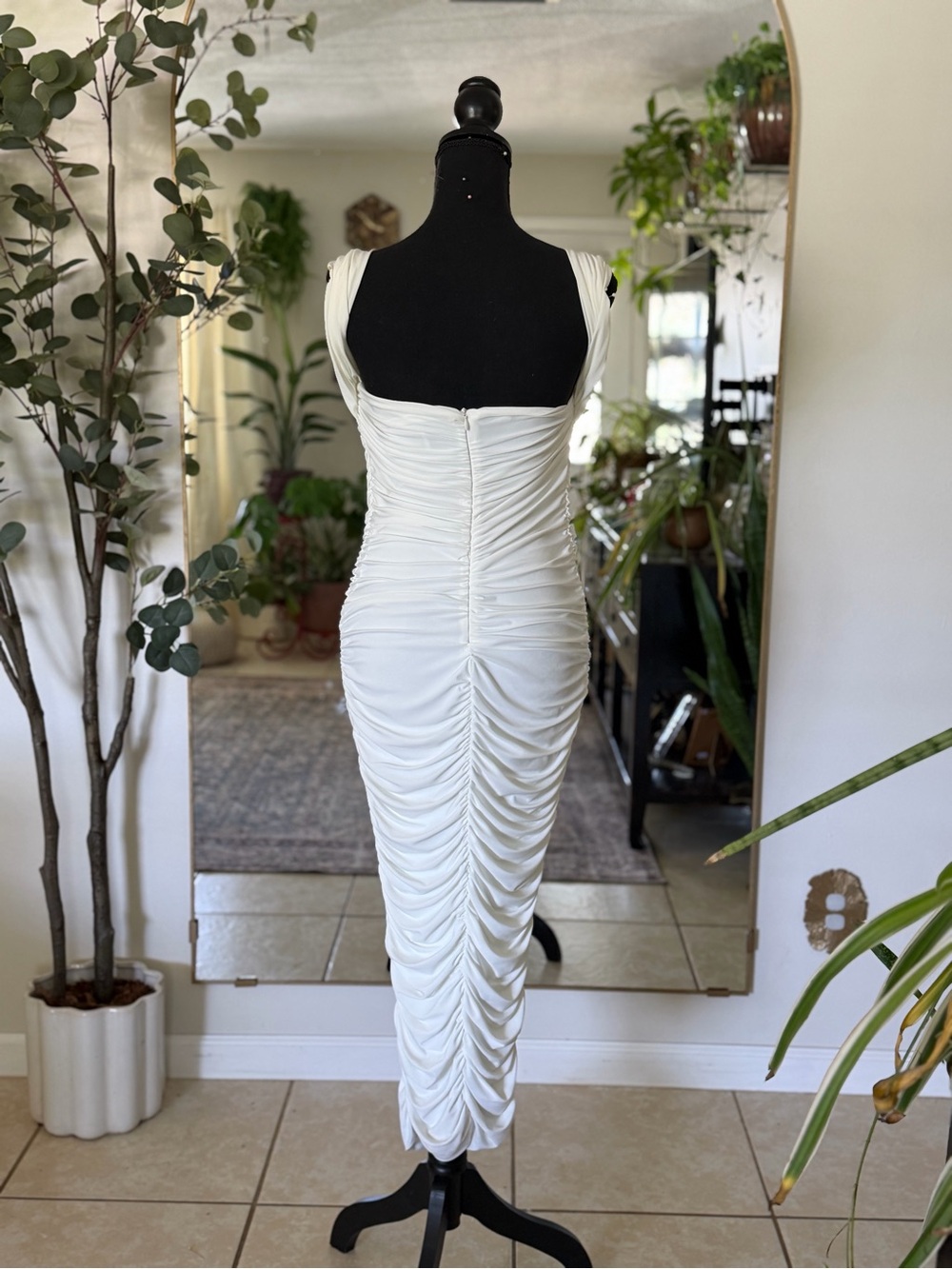 NWT Club L London Lost For Words Bardot White Ruched Draped Midi Dress Women's 8 - Picture 5 of 9